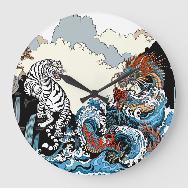 Grande Horloge Ronde Dragon d'azur et Tigre blanc. Illustration (Recto)