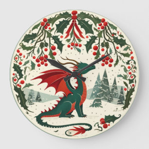 Grande Horloge Ronde Dragon de Noël