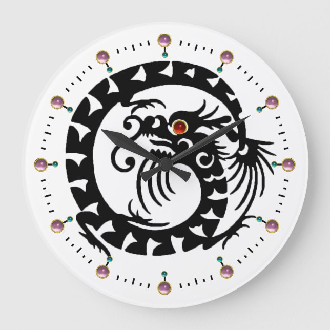 Grande Horloge Ronde DRAGON DE SERPINS NOIRS BLANC, Imaginaire DE GEMME (Recto)