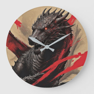 Grande Horloge Ronde Dragon Elegance - Expressionnisme Abstrait