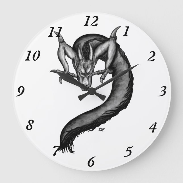 Grande Horloge Ronde Dragon en style tatouage (Recto)