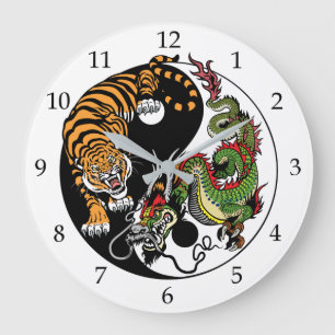 Grande Horloge Ronde dragon et tigre yin yang