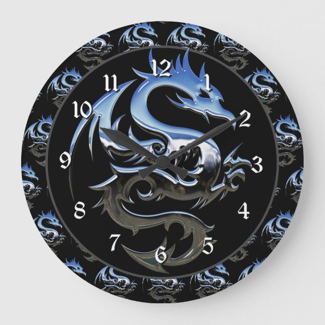 Grande Horloge Ronde Dragon métallique argenté (Recto)