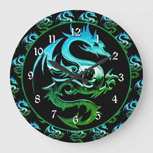 Grande Horloge Ronde Dragon métallique vert (Recto)