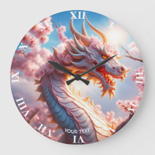 Grande Horloge Ronde Dragon rose Fleur Vive, Imaginaire