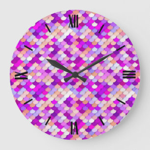 Grande Horloge Ronde "Dragon Scales" - violet. rose chaud et pêche