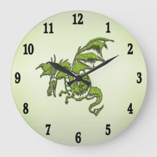 Grande Horloge Ronde Dragon volant vert