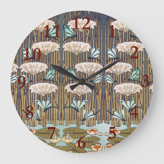 Grande Horloge Ronde Dragonflies Water Lilies Marais Art Nouveau (Recto)