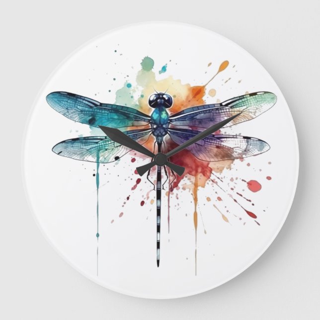 Grande Horloge Ronde Dragonfly à l'aquarelle (Recto)