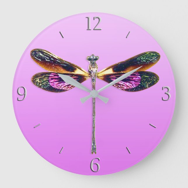Grande Horloge Ronde Dragonfly en argent, or, violet et noir (Recto)