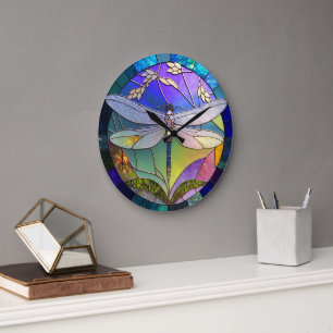 Grande Horloge Ronde Dragonfly en verre