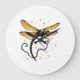 Grande Horloge Ronde Dragonflye Lumières de Noël