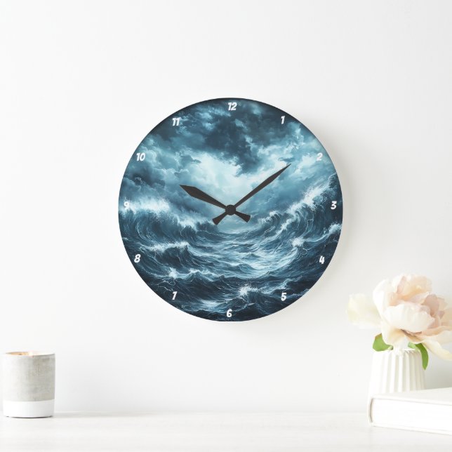 Grande Horloge Ronde Drame côtier" - Vagues océaniques (Maison)