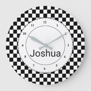Grande Horloge Ronde Drapeau à damier noir et blanc