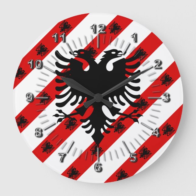Grande Horloge Ronde Drapeau à rayures albanais (Recto)