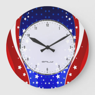 Grande Horloge Ronde Drapeau américain Abstrait 3