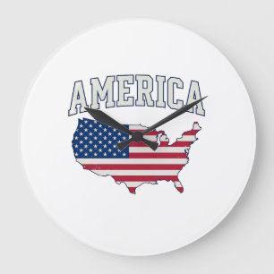Grande Horloge Ronde Drapeau américain Carte Patriotique Vintage Graphi