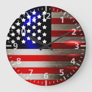 Grande Horloge Ronde Drapeau américain découpé laser de bord 2