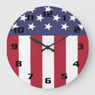 Grande Horloge Ronde Drapeau américain étoilé et rayé patriotique