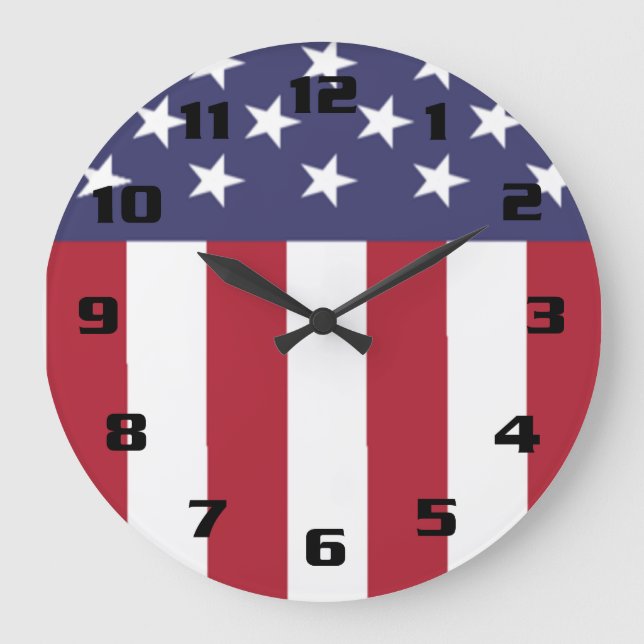 Grande Horloge Ronde Drapeau américain étoilé et rayé patriotique USA (Recto)