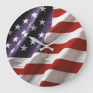Grande Horloge Ronde Drapeau américain - Étoiles et tripes