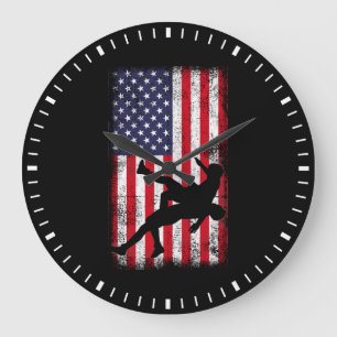 Grande Horloge Ronde Drapeau américain lutte contre le drapeau améric