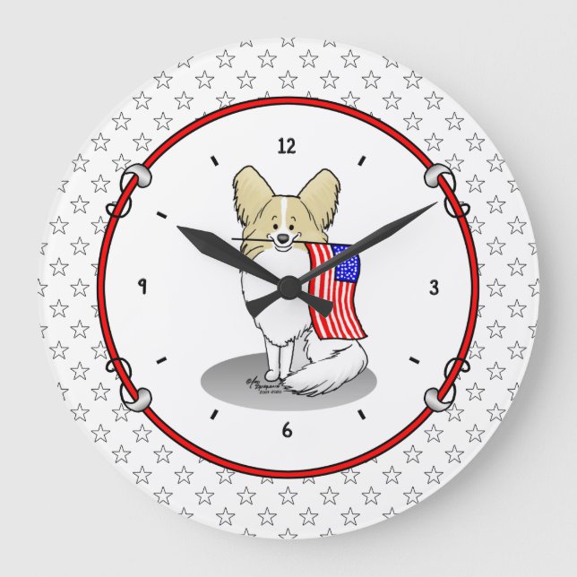 Grande Horloge Ronde Drapeau américain patriotique USA Papillon (citron (Recto)