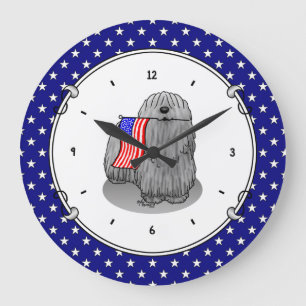 Grande Horloge Ronde Drapeau américain patriotique USA Puli Dog (gris)
