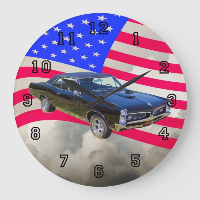 Grande Horloge Ronde Drapeau américain Pontiac GTO 1967 (Recto)