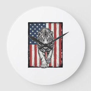 Grande Horloge Ronde Drapeau américain vintage gravé Tigre Design patri