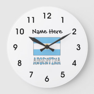 Grande Horloge Ronde Drapeau argentin et argentin avec votre nom en gra