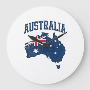 Grande Horloge Ronde Drapeau Australie Carte Graphique Vintage en détre