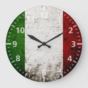 Grande Horloge Ronde Drapeau Black Grunge Italie