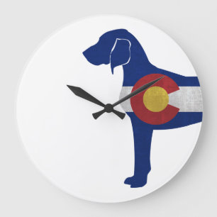 Grande Horloge Ronde Drapeau Bluetick Coonhound Chien Colorado Silhouet