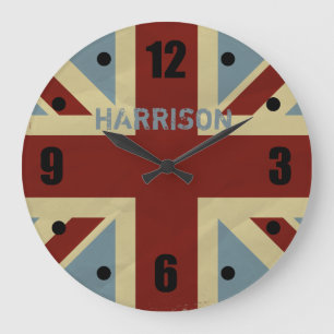 Grande Horloge Ronde Drapeau britannique Union Jack Grunge