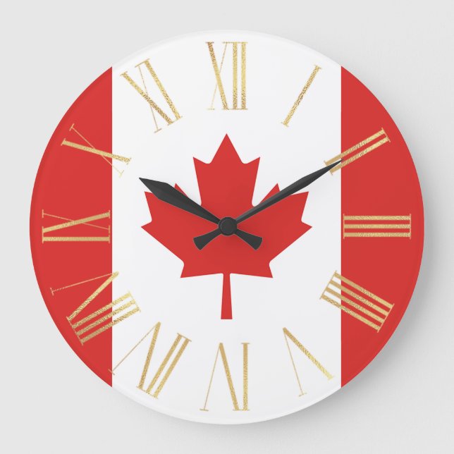 Grande Horloge Ronde Drapeau canadien avec or (Recto)