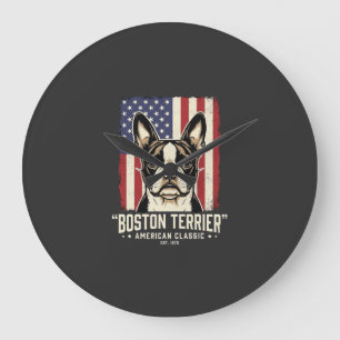 Grande Horloge Ronde Drapeau Classique Américain Boston Terrier