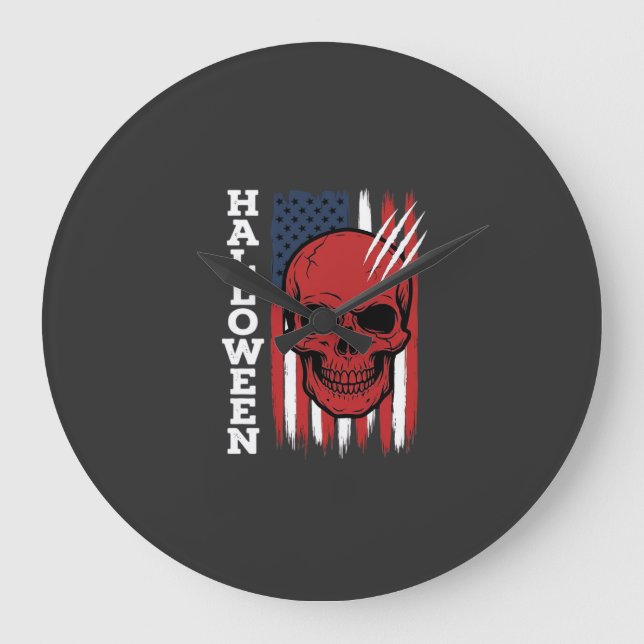 Grande Horloge Ronde Drapeau crâne Halloween Vector Design_1 (Recto)