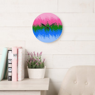 Grande Horloge Ronde Drapeau de fierté omniromantique abstrait ondulé t