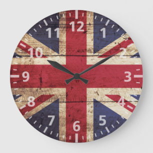 Grande Horloge Ronde Drapeau de l'Angleterre sur un vieux grain de bois