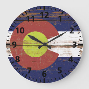 Grande Horloge Ronde Drapeau de l'État du Colorado en bois