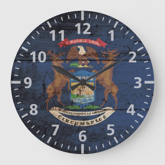 Grande Horloge Ronde Drapeau de l'État du Michigan sur le vieux grain d (Recto)