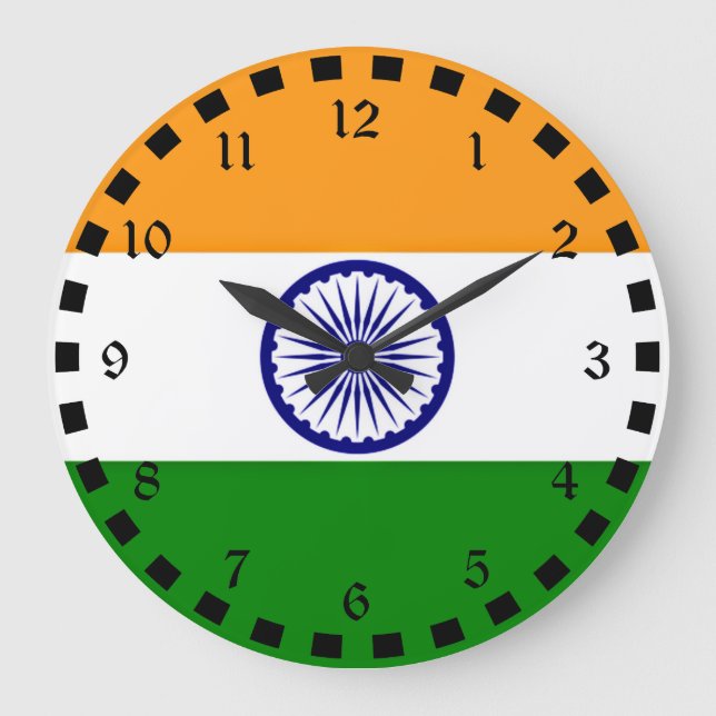 Grande Horloge Ronde Drapeau de l'Inde (Recto)