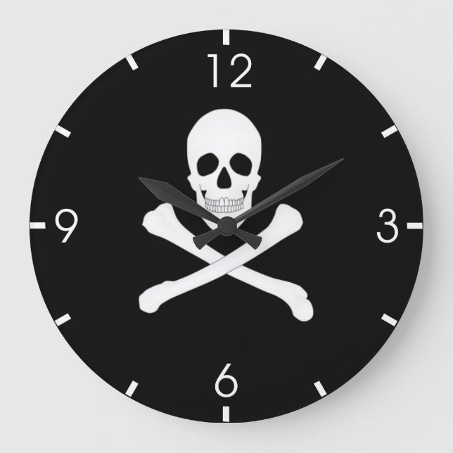 Grande Horloge Ronde Drapeau de pirate (crâne et os croisés) (Jolly rog (Recto)