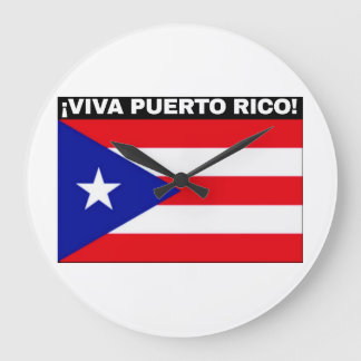 Grande Horloge Ronde Drapeau de Porto Rico VIVA IMAGE FONTS BLANCS