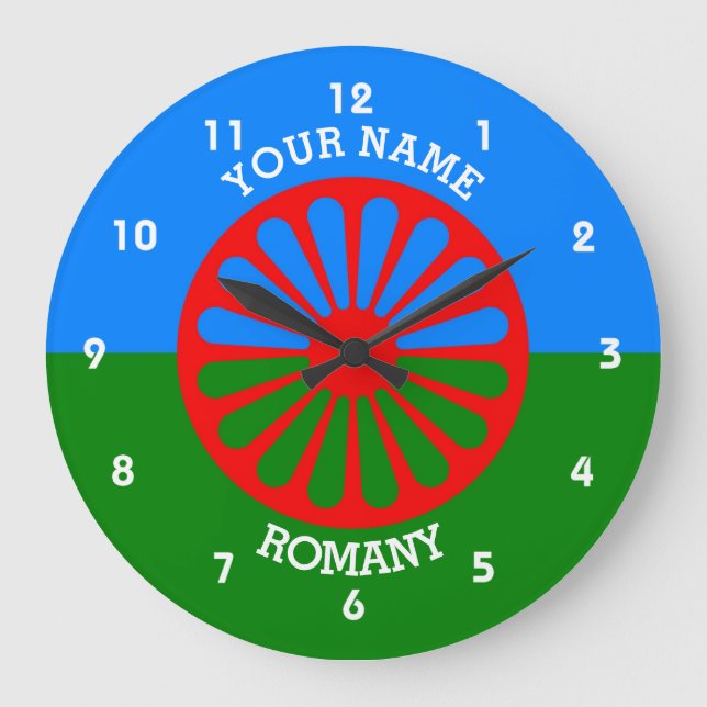 Grande Horloge Ronde Drapeau de voyageur tzigane romani officiel person (Recto)