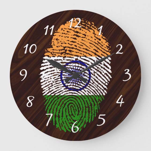 Grande Horloge Ronde Drapeau d'empreintes digitales indien (Recto)