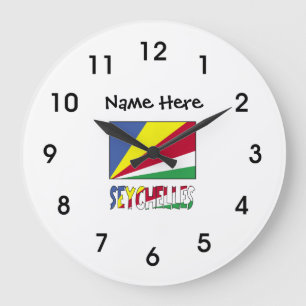 Grande Horloge Ronde Drapeau des Seychelles et Seychellois avec votre n