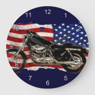 Grande Horloge Ronde Drapeau des USA, moto, motocyclette, porc
