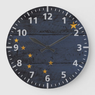 Grande Horloge Ronde Drapeau d'état de l'Alaska sur le vieux grain en